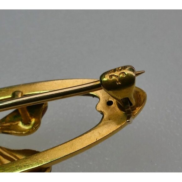 Antique Krementz 14K Gold Enamel Floral Brooch With Pearl Circa 1915 - Picture 11 of 13